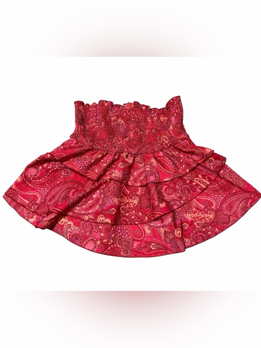 SHEIN Pink Paisley Ruffled Strapless Bloyse